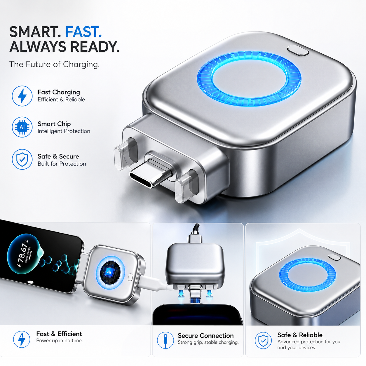 Smart Auto-Disconnect Charger – Fast Type-C Charging with Automatic Eject